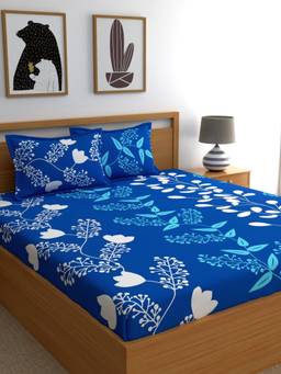 Home Ecstasy - Cotton Bedsheet with Pillow Covers Blue (King)