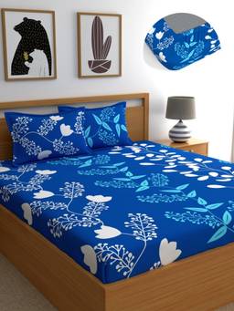 Home Ecstasy - Cotton Bedsheet with Pillow Covers Blue (Queen)