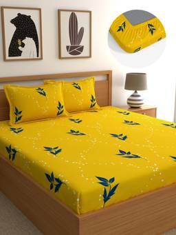 Home Ecstasy - Cotton Bedsheet with Pillow Covers Yellow (Queen)