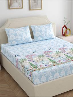 Home Ecstasy - Cotton Bedsheet with Pillow Covers Blue (Double)