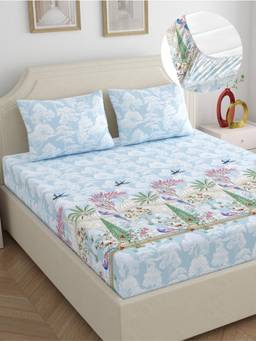 Home Ecstasy - Cotton Bedsheet with Pillow Covers Blue (King)