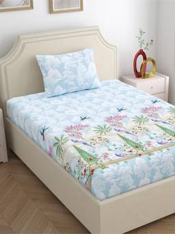 Home Ecstasy - Cotton Bedsheet With Pillow Cover Blue (Single)