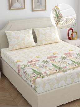 Home Ecstasy - Cotton Bedsheet with Pillow Covers Beige (King)
