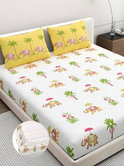 Home Ecstasy - Cotton Bedsheet with Pillow Covers Yellow (Queen)
