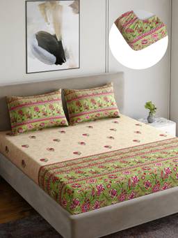 Home Ecstasy - Cotton Bedsheet with Pillow Covers Green (King)