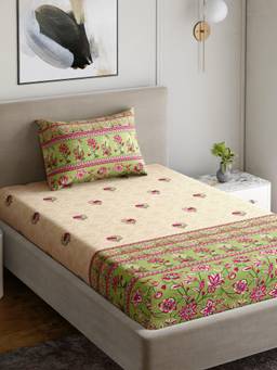 Home Ecstasy - Cotton Bedsheet With Pillow Cover Green (Single)