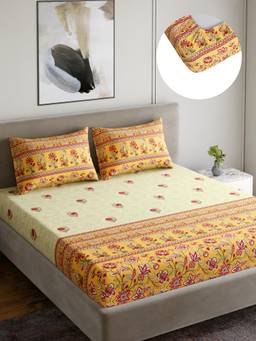 Home Ecstasy - Cotton Bedsheet with Pillow Covers Yellow (King)