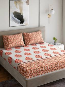Home Ecstasy - Cotton Bedsheet with Pillow Covers Red (Double)