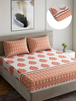 Home Ecstasy - Cotton Bedsheet with Pillow Covers Red (King)