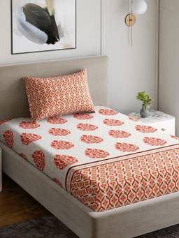 Home Ecstasy - Cotton Bedsheet With Pillow Cover Red (Single)