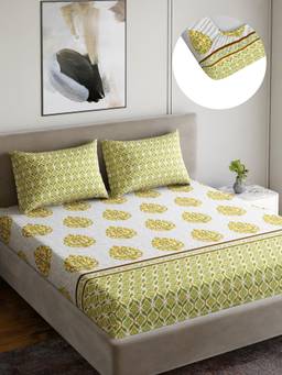 Home Ecstasy - Cotton Bedsheet with Pillow Covers Green (King)