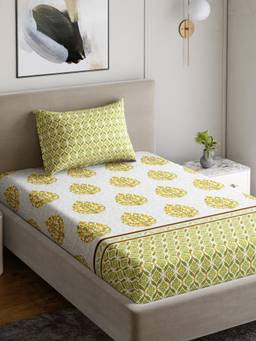 Home Ecstasy - Cotton Bedsheet With Pillow Cover Green (Single)