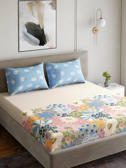 Home Ecstasy - Cotton Bedsheet with Pillow Covers Blue (Double)