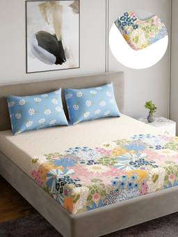 Home Ecstasy - Cotton Bedsheet with Pillow Covers Blue (King)