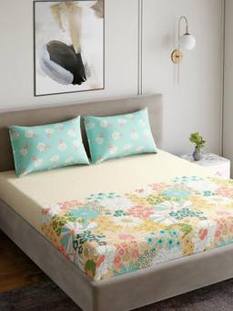 Home Ecstasy - Cotton Bedsheet with Pillow Covers Blue (Double)
