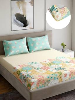 Home Ecstasy - Cotton Bedsheet with Pillow Covers Green (King)