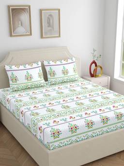 Home Ecstasy - Cotton Bedsheet with Pillow Covers Green (Double)