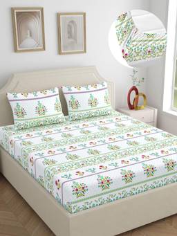 Home Ecstasy - Cotton Bedsheet with Pillow Covers Green (King)