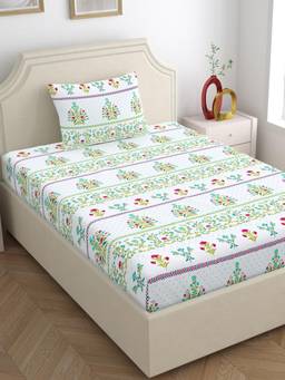 Home Ecstasy - Cotton Bedsheet With Pillow Cover Green (Single)