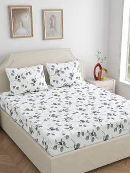 Home Ecstasy - Cotton Bedsheet with Pillow Covers Grey (Double)