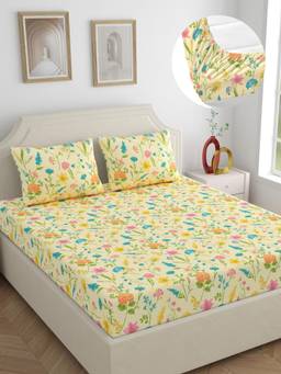 Home Ecstasy - Cotton Bedsheet with Pillow Covers Cream (King)