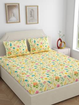 Home Ecstasy - Cotton Bedsheet with Pillow Covers Cream (King)