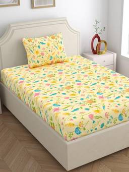 Home Ecstasy - Cotton Bedsheet With Pillow Cover Cream (Single)
