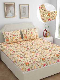 Home Ecstasy - Cotton Bedsheet with Pillow Covers Beige (King)