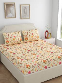 Home Ecstasy - Cotton Bedsheet with Pillow Covers Beige (King)