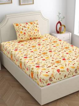Home Ecstasy - Cotton Bedsheet With Pillow Cover Beige (Single)