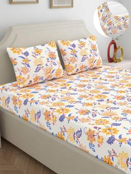 Home Ecstasy - Cotton Bedsheet with Pillow Covers Yellow (King)