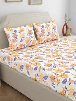 Home Ecstasy - Cotton Bedsheet with Pillow Covers Yellow (King)