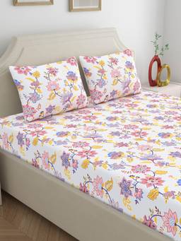 Home Ecstasy - Cotton Bedsheet with Pillow Covers Purple (King)