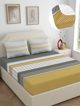 Home Ecstasy - Cotton Bedsheet with Pillow Covers Grey (Queen)