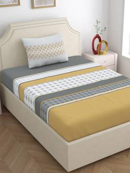 Home Ecstasy - Cotton Bedsheet With Pillow Cover Grey (Single)