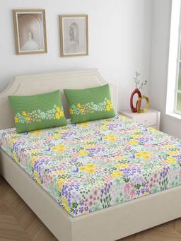 Home Ecstasy - Cotton Bedsheet with Pillow Covers Green (Double)