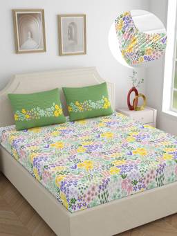 Home Ecstasy - Cotton Bedsheet with Pillow Covers Green (King)