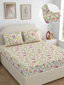 Home Ecstasy - Cotton Bedsheet with Pillow Covers Beige (King)