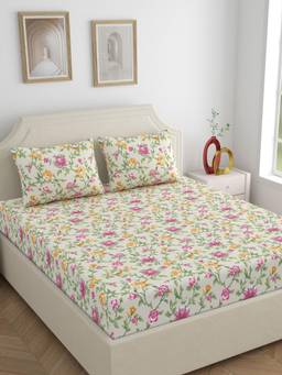 Home Ecstasy - Cotton Bedsheet with Pillow Covers Beige (King)