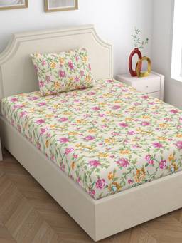 Home Ecstasy - Cotton Bedsheet With Pillow Cover Beige (Single)