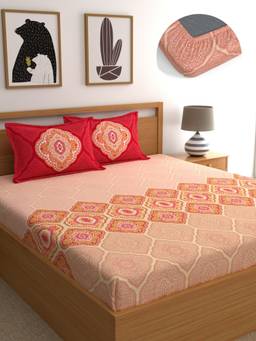 Dreamscape - Cotton Bedsheet with Pillow Covers Red (King)