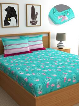 Dreamscape - Cotton Bedsheet with Pillow Covers Green (King)