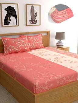 Dreamscape - Cotton Bedsheet with Pillow Covers Peach (Queen)