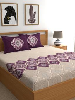 Dreamscape - Cotton Bedsheet with Pillow Covers Purple (King)