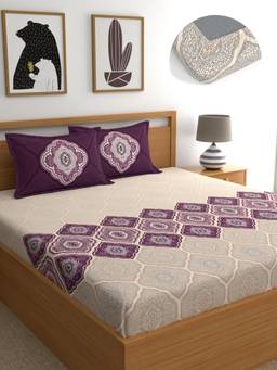 Dreamscape - Cotton Bedsheet with Pillow Covers Purple (Queen)