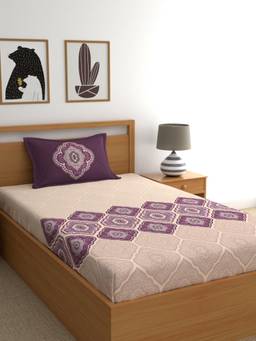 Dreamscape - Cotton Bedsheet With Pillow Cover Purple (Single)
