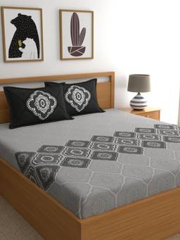 Dreamscape - Cotton Bedsheet with Pillow Covers Grey (Double)