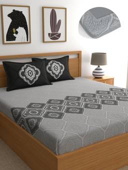 Dreamscape - Cotton Bedsheet with Pillow Covers Grey (King)
