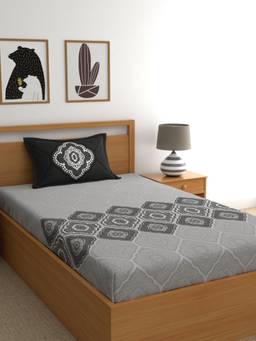 Dreamscape - Cotton Bedsheet With Pillow Cover Grey (Single)
