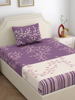 Dreamscape - Cotton Bedsheet With Pillow Cover Purple (Single)